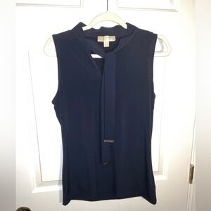 Michael Kors Navy Sleeveless Blouse with Tie Detail